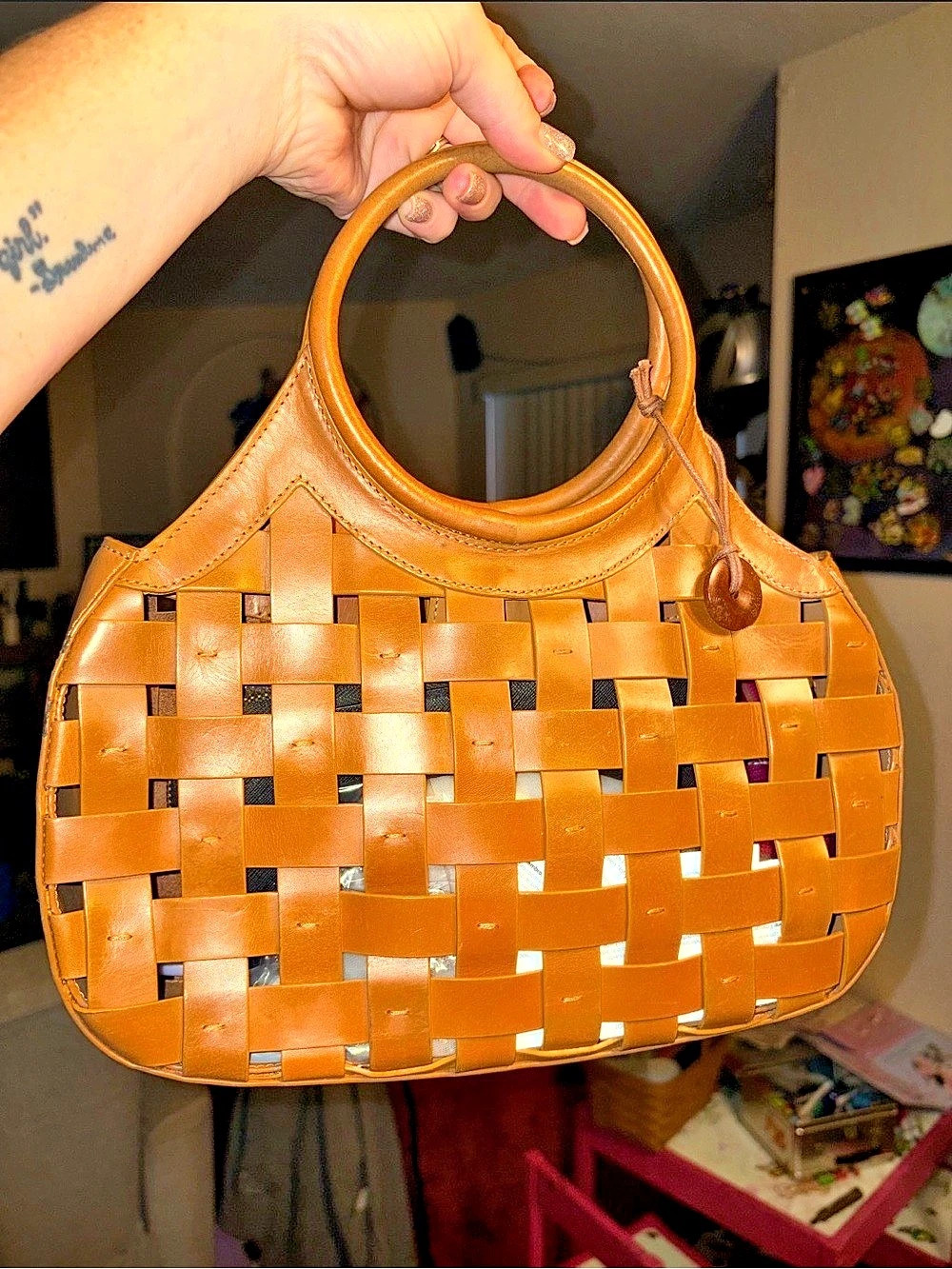 The Sak Woven Leather Shoulder Bag Orange